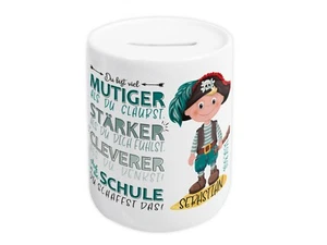 Spardose zur Einschulung für Jungen, personalisiert mit Spruch Geschenk Schule - Bild 1 von 7