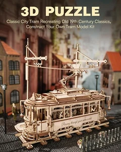 ROKR Classic City Tram Car 3D Wooden Puzzle Model Kit Kids Toys Adult Xmas Gifts - Picture 1 of 9