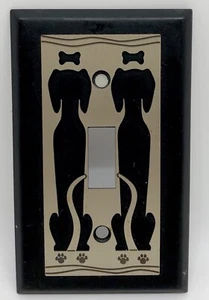 DOG Silhouette Single Light Toggle Switch Plate Cover in Black & Silver (RF968) - Picture 1 of 6