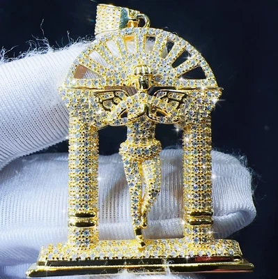3Ct Round Cut Moissanite Jesus Arch Angel Custom Pendant 14K Yellow Gold Plated - Image 1 of 4