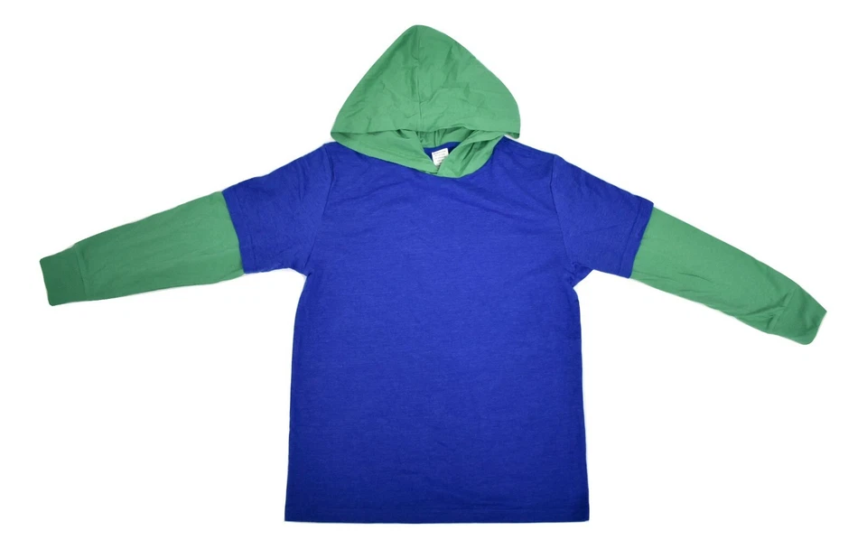 Camiseta manga larga con capucha azul y verde para niños jóvenes nueva M Foto 1 de 1
