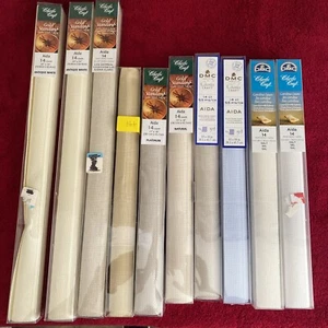 LOT Cross Stitch Fabric 10 Tube Lot Aida Cloth 7-15 X 18, 3-20x24 Assort Colors - Picture 1 of 4