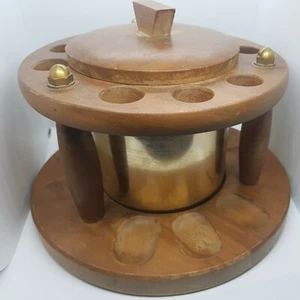 Walnut Pipe Stand with Humidor Tobacco Jar Vintage 50s Fits 9 Pipes - Picture 1 of 12
