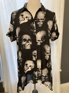 Killstar Headache Button Up Women’s Shirt Tunic Top Skulls NWT Collared Goth - Picture 1 of 11