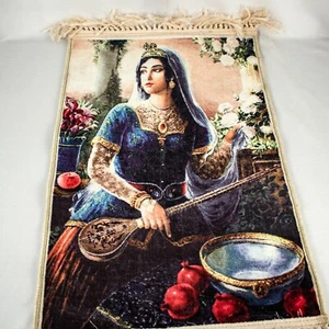 Vintage Middle Eastern Mistress Ethnic Dress Woven Silk Tapestry 29"L x 18.5"W - Picture 1 of 12