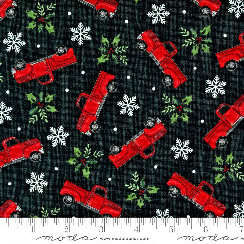 MODA FABRICS #56003 15"Home Sweet Holidays"Red Truck,Snow Flake on Black BTY - Image 1 of 1