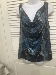 Blusa Top Ellen Tracy Para Mujer 2X Azul Estampado Serpiente Sin Mangas Elastizada Talla Grande - Imagen 1 de 6