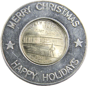 North Carolina ,  2001-D Merry Christmas  Encased Quarter Token (02406) - Picture 1 of 2