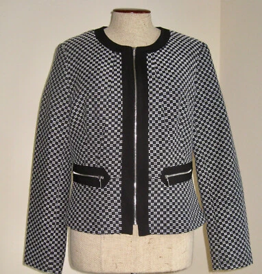 Blazer Calvin Klein Trajes Mujer 8 Negro/Blanco Cremallera Bolsillos Frontales Foto 1 de 4