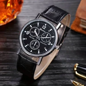 Reloj pulsera para mujer hombre esfera árabe cuero PU NEGRO (T36B) - Imagen 1 de 2