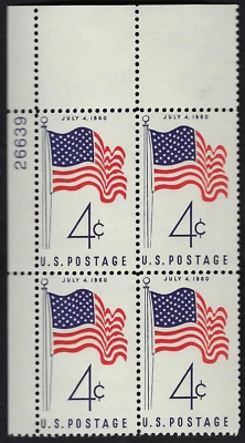 US STAMPS SCOTT # 1153  PLATE BLOCK  4¢ MINT NH OG 1960  50 STAR FLAG - Image 1 of 2
