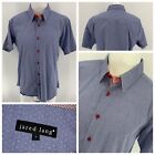 Jared Lang Short Sleeve Button Up Shirt L Blue White Polka Dot Cotton YGI R4-27 