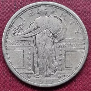 1917 Standing Liberty Quarter 25c Type 1 Better Grade VF #84700 - Picture 1 of 2