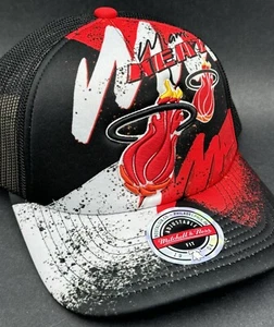 MITCHELL & NESS Miami Heat NBA HYPER TRUCKER SNAPBACK HWC Mesh Back Puffy NEW - Picture 1 of 10