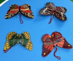 LOT OF 4- Wooden Painted Colorful Butterfly Hanging Decor 3 Inch By 2 Inch - Picture 1 of 10