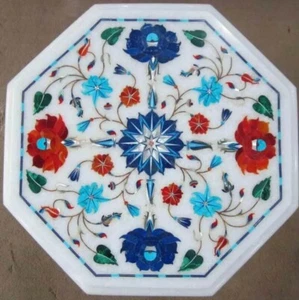 12" Unique Marble Coffee Center Table Inlay Pietra Dura Art Semi Precious Stones - Picture 1 of 8