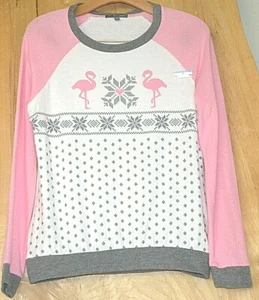 PJ Salvage Shirt FLAMINGOS Pink Gray & White Top Size Choice S, M OR XL - Picture 1 of 2