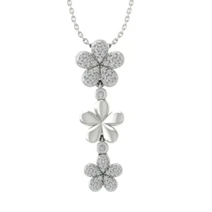 14K White Gold Diamond Drop Flower Pendant w/ Sterling Silver Chain 1/3ct, 18" - Picture 1 of 5
