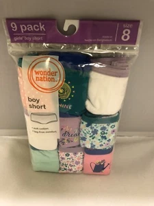 Girls Panties Kids Underwear Size 8 BoyShort Cotton 9-Pack - Picture 1 of 5