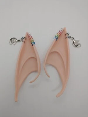 Elf Ears Pierced Cosplay Fairy Costume Unicorn Pointy Rainbow Fantasy Silver - Image 1 of 4
