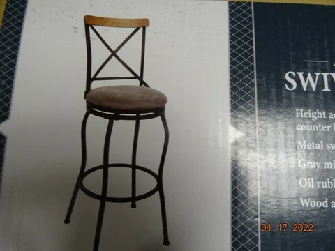 Swivel Bar Stool-metal w/gray microfiber cushion seat. Wood accent chair back Cover