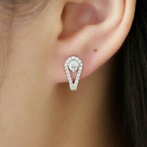 3 Ct Round Cut Lab Created Diamond Huggie Hoop Earrings 14K White Gold Plated