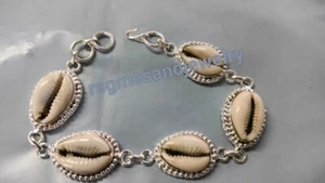 Cowrie Shell 925 Sterling Silver Gemstone Adjustable Bracelet Big Stone Bracelet - Picture 1 of 12