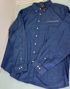 Camicia Corvette Uomo 3XL XXXL Chambray Bottoni Manica Lunga 100% Cotone Tasca - Foto 1 di 7