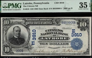 CHARTER #3910 1902DB $10 CITIZENS NB OF LATROBE PA - Picture 1 of 3