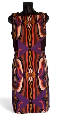 Tahari ASL Levine Women's Abstract Print Sleeveless Dress Career 10 Brown Purple - Image 1 of 4