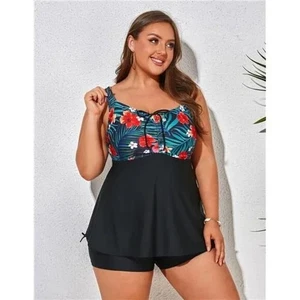 Womens Black Floral Cover Up Tankini 2 Piece Swimsuit Plus size 26w Hanna Nikole - Picture 1 of 5