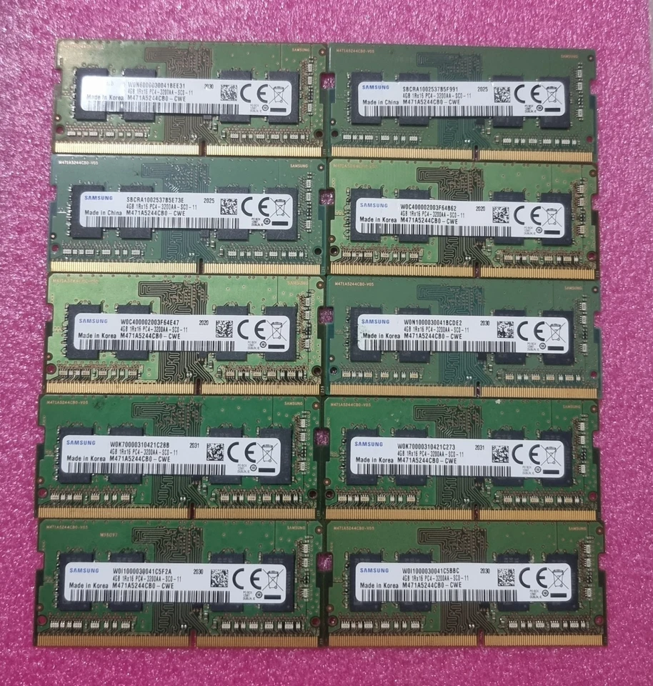 SamSung Job Lot 10x4GB DDR4 PC4 3200AA 3200MHz SODIMM Laptop RAM Memory 260pin - Image 1 of 1
