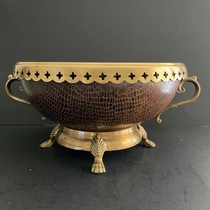 Large Heavy Handled Brass Plant Pot with Claw Feet Made in India - Picture 1 of 24