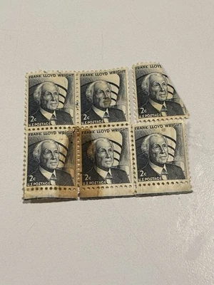6 each Frank Lloyd Wright 1965 2 Cent Stamp WITH GUM. - Image 1 of 2