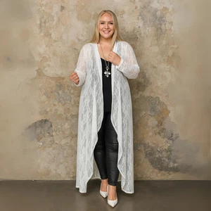 ROCKTHOSECURVES WOMENS JACKET LONG LACE DUSTER WATERFALL CARDIGAN PLUS SIZE - Picture 1 of 8