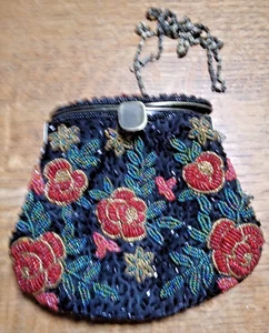 J&X NY Handtasche Blumen Perlen ~ Schulterkette ~ schwarzes Futter ~ 6,5" hoch - Bild 1 von 3
