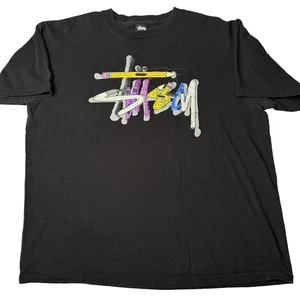 Maglietta Stussy uomo XL nera grafica logo matita maglietta streetwear y2k skate - Foto 1 di 5