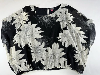 Vince Camuto Blouse SZ XL Top Short Sleeves Floral Navy Lined - Image 1 of 4