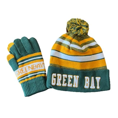 Equipo de Fútbol Green Bay Packers Unisex Invierno Sombrero Gorro Pom y Guantes Conjunto Nuevo Foto 1 de 4