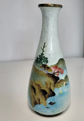 Japanese Ginbari Cloisonne Vase landscape vintage 6 inch Damaged - Image 1 of 4