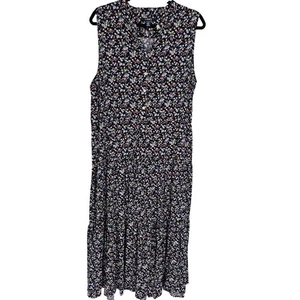 Maxi abito donna Chaps taglia XL senza maniche cravatta in vita nero delicato stampa floreale - Foto 1 di 4