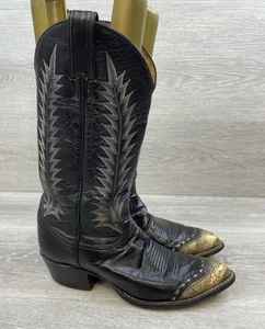 Tony Lama Boots Men's Black Leather Western Cowboy 7.5 Boots Snakeskin X5048 - Picture 1 of 13