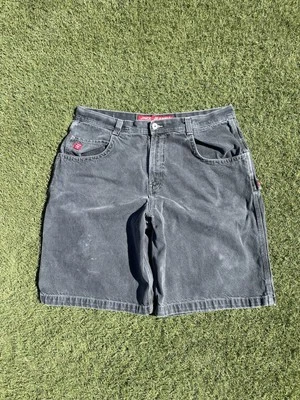 Vintage 90s Jnco jeans baggy black denim shorts crown embroidered skater jorts - Image 1 of 4