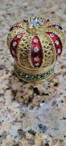 Schmuckschatulle mit Schmucksteinen Krone aufklappbar Metall emailliert Strass - Bild 1 von 9