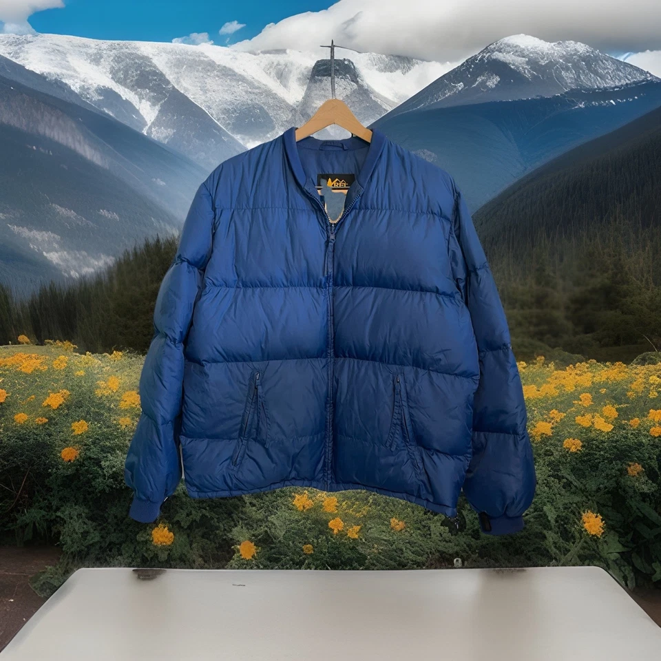 Vintage REI 90s Men’s Medium Goose Down Filled Full Zip Puffer Jacket Blue - Image 1 of 4
