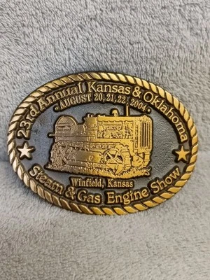Hebilla de cinturón de bronce 23ª feria anual de motores de vapor y gas de Kansas Oklahoma 2004 #21  Foto 1 de 4