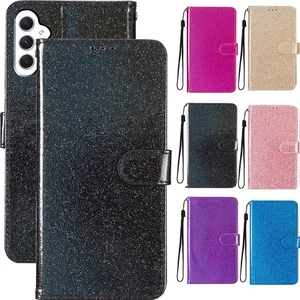 For Samsung A15 A16 A06 A56 A55 Glitter PU Leather Flip Wallet Case Phone Cover - Picture 1 of 16