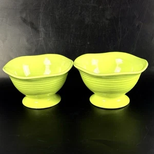 Crate & Barrel Bowls Ceramic Electric Lime Green Fluted Ice Cream Snack - Picture 1 of 7