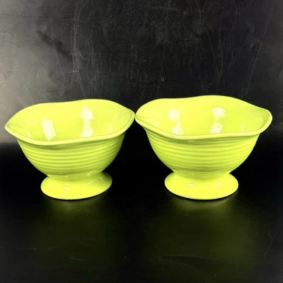 Crate & Barrel Bowls Ceramic Electric Lime Green Fluted Ice Cream Snack - Image 1 of 4