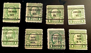 SET OF 8 B BEN FRANKLIN PRECACELED ONE CENT STAMPS - F / VF CONDITION - Picture 1 of 4
